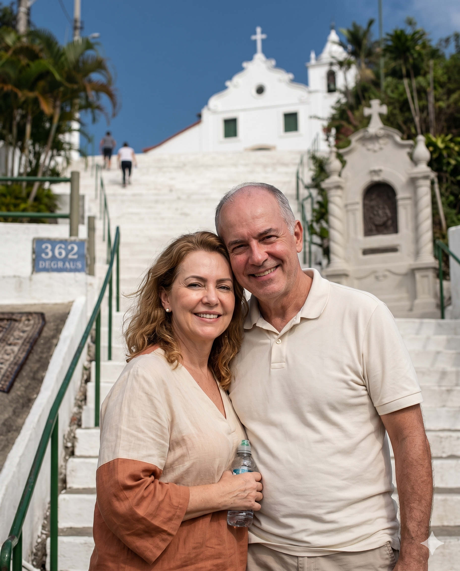 Casal sorrindo na Baixada Santista